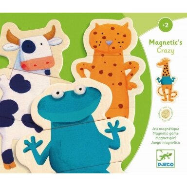Djeco medinė magnetinė dėlionė - Linksmi gyvūnai, 24 vnt.