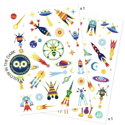 Djeco Glow in the Dark Tattoos - Space 1 Djeco Glow in the Dark Tattoos - Space 1