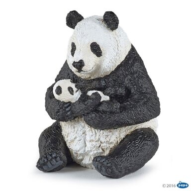 Sitting panda and baby